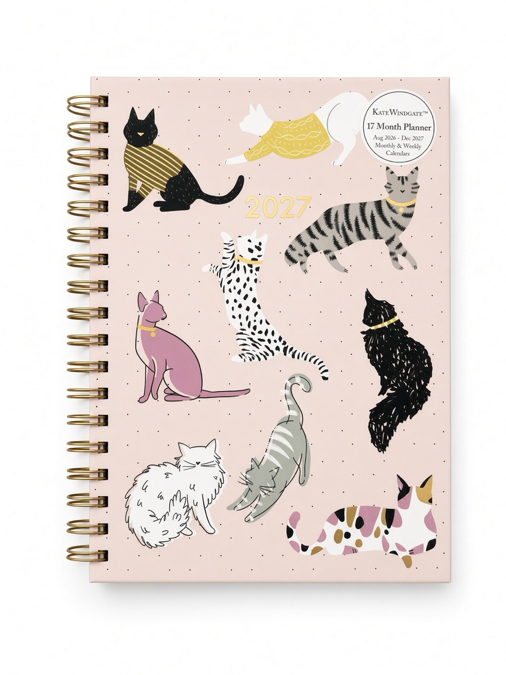 Kate Windgate 17 Month Cat Planner Aug 2026-Dec 2027 Weekly Monthly